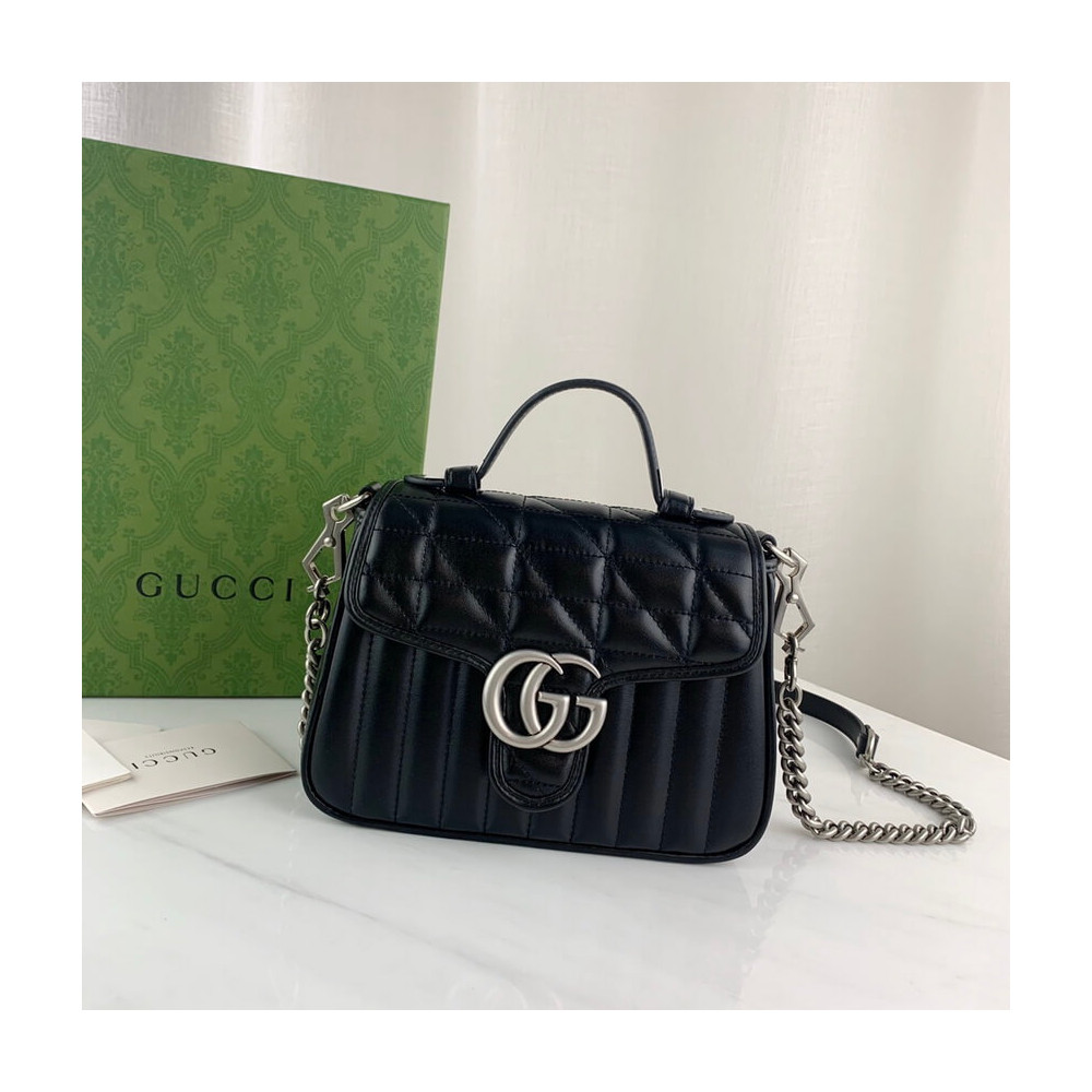 Gucci GG Marmont Black Matelasse Leather Mini Top Handle Bag 583571 LDBS16358