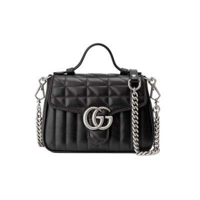 Gucci GG Marmont Black Matelasse Leather Mini Top Handle Bag 583571 LDBS16358