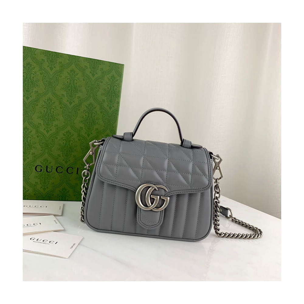 Gucci GG Marmont Grey Matelasse Leather Mini Top Handle Bag 583571 LDBS16360