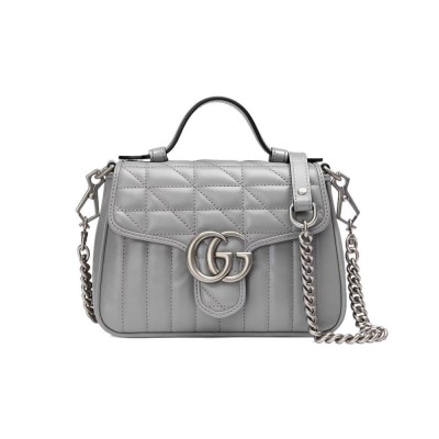 Gucci GG Marmont Grey Matelasse Leather Mini Top Handle Bag 583571 LDBS16360