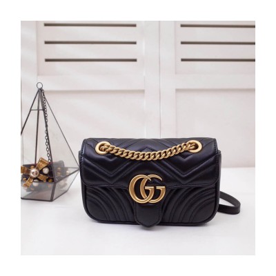 Gucci GG Marmont Matelasse Chevron Leather Mini Bag Black 446744 LDBS16363