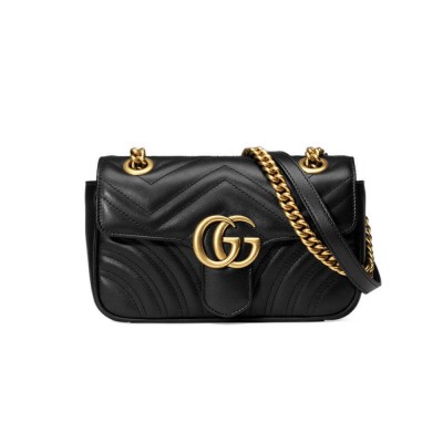 Gucci GG Marmont Matelasse Chevron Leather Mini Bag Black 446744 LDBS16363