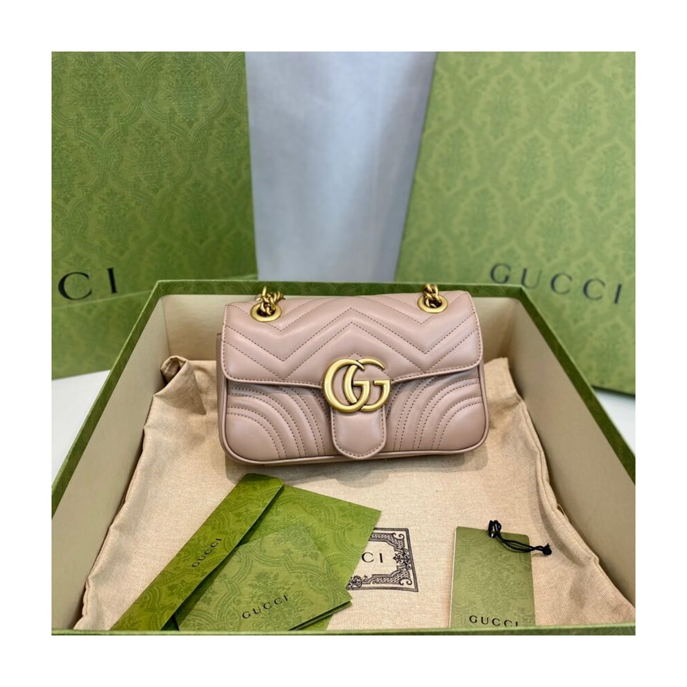 Gucci GG Marmont Matelasse Chevron Leather Mini Bag Nude Pink 446744 LDBS16364