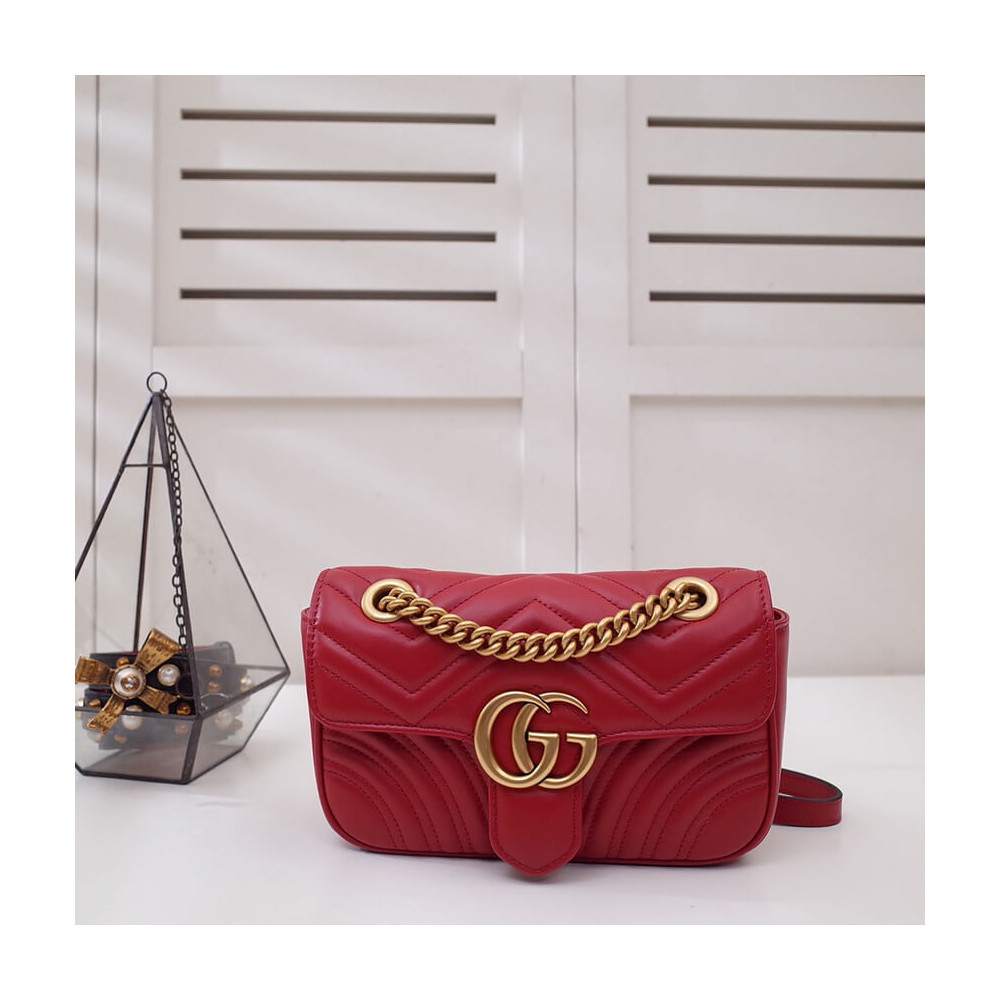 Gucci GG Marmont Matelasse Chevron Leather Mini Bag Red 446744 LDBS16365