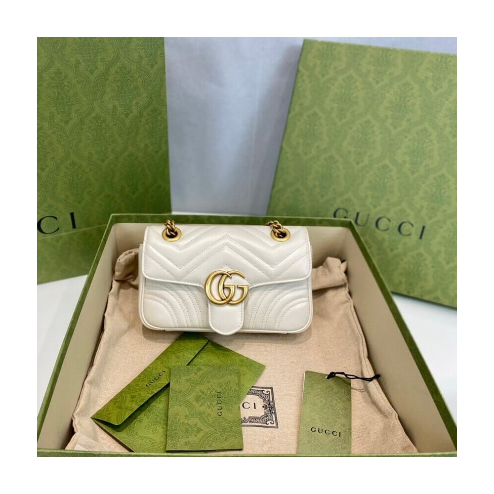 Gucci GG Marmont Matelasse Chevron Leather Mini Bag White 446744 LDBS16366