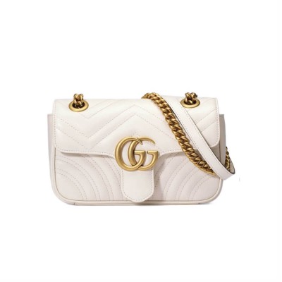 Gucci GG Marmont Matelasse Chevron Leather Mini Bag White 446744 LDBS16366