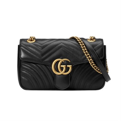 Gucci GG Marmont Matelasse Chevron Leather Small Shoulder Bag Black 443497 LDBS16367