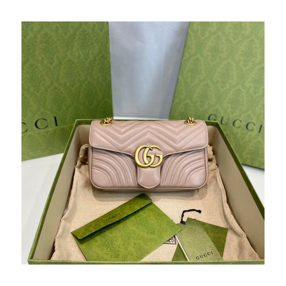 Gucci GG Marmont Matelasse Chevron Leather Small Shoulder Bag Nude Pink 443497 LDBS16368