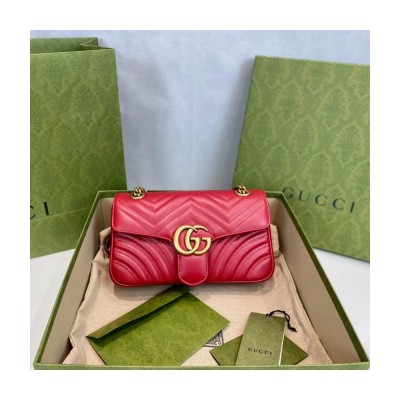 Gucci GG Marmont Matelasse Chevron Leather Small Shoulder Bag Red 443497 LDBS16369