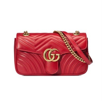 Gucci GG Marmont Matelasse Chevron Leather Small Shoulder Bag Red 443497 LDBS16369