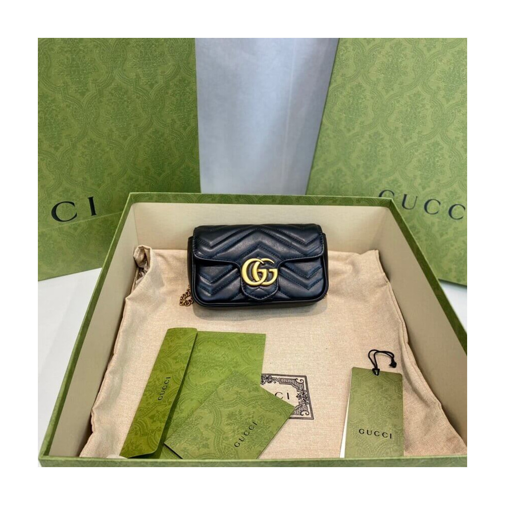 Gucci GG Marmont Matelasse Chevron Leather Super Mini Bag Black 476433 LDBS16370