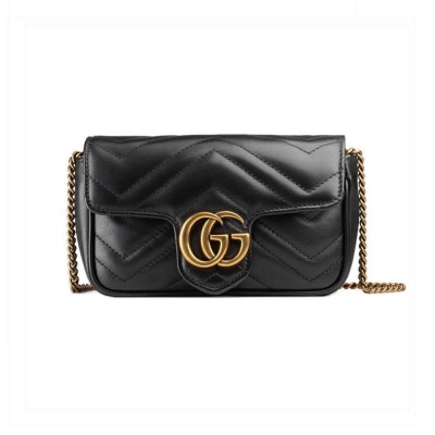 Gucci GG Marmont Matelasse Chevron Leather Super Mini Bag Black 476433 LDBS16370