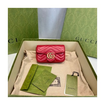 Gucci GG Marmont Matelasse Chevron Leather Super Mini Bag Red 476433 LDBS16372