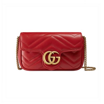 Gucci GG Marmont Matelasse Chevron Leather Super Mini Bag Red 476433 LDBS16372