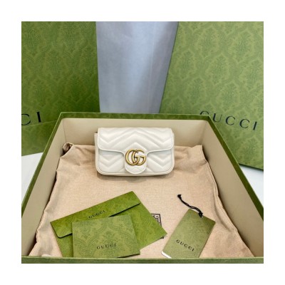 Gucci GG Marmont Matelasse Chevron Leather Super Mini Bag White 476433 LDBS16373