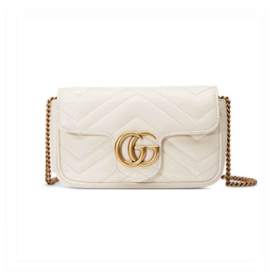 Gucci GG Marmont Matelasse Chevron Leather Super Mini Bag White 476433 LDBS16373