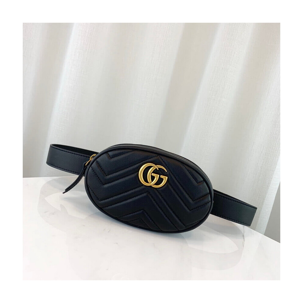 Gucci GG Marmont Matelasse Leather Belt Bag Black 476434 LDBS16165