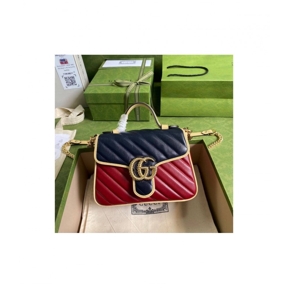 Gucci GG Marmont Mini Bag Blue and Red Leather 583571 LDBS16380