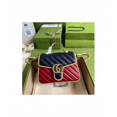 Gucci GG Marmont Mini Bag Blue and Red Leather 583571 LDBS16380