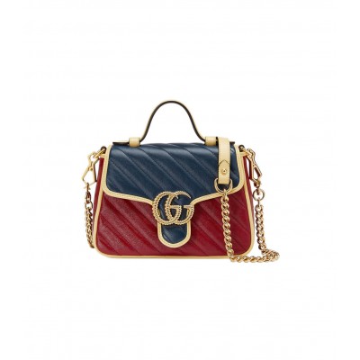 Gucci GG Marmont Mini Bag Blue and Red Leather 583571 LDBS16380