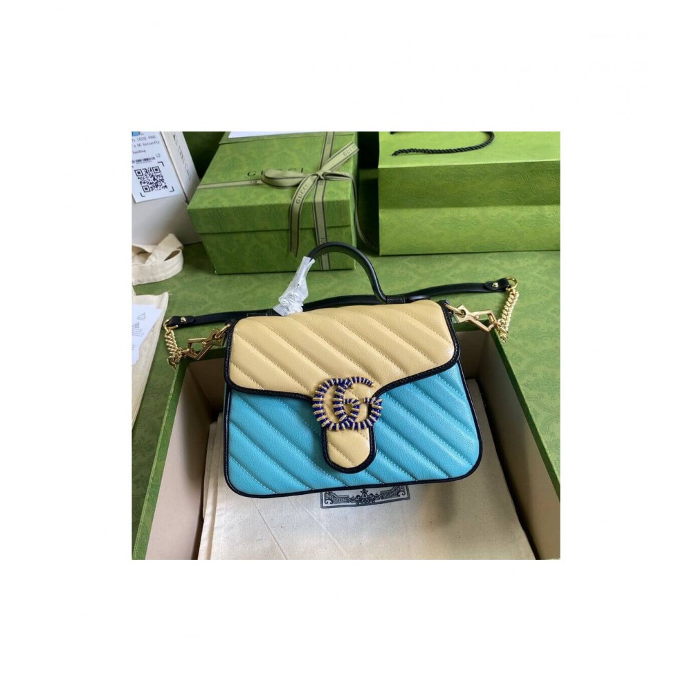 Gucci GG Marmont Mini Bag Butter and Pastel Blue Leather 583571 LDBS16381