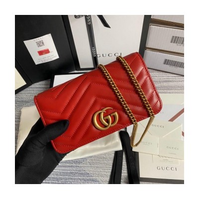 Gucci GG Marmont Mini Bag In Red Leather 488426 LDBS16384