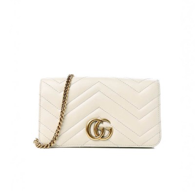 Gucci GG Marmont Mini Bag In White Leather 488426 LDBS16385