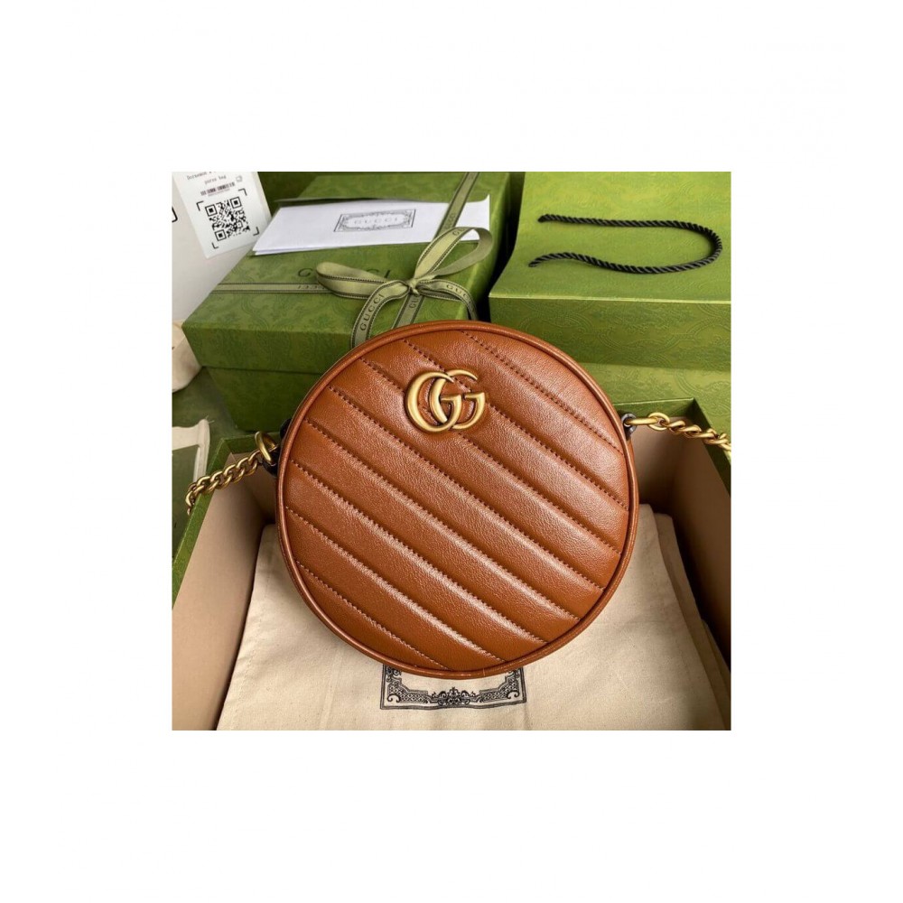 Gucci GG Marmont Mini Round Shoulder Bag Brown 550154 LDBS16386