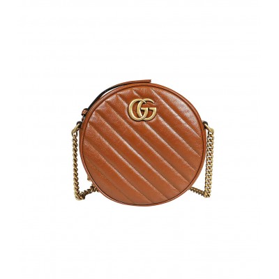 Gucci GG Marmont Mini Round Shoulder Bag Brown 550154 LDBS16386