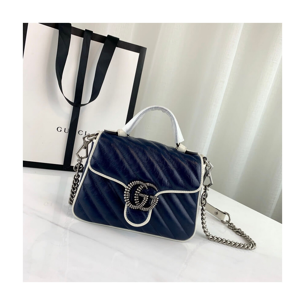 Gucci GG Marmont Mini Top Handle Bag Blue 583571 LDBS16392