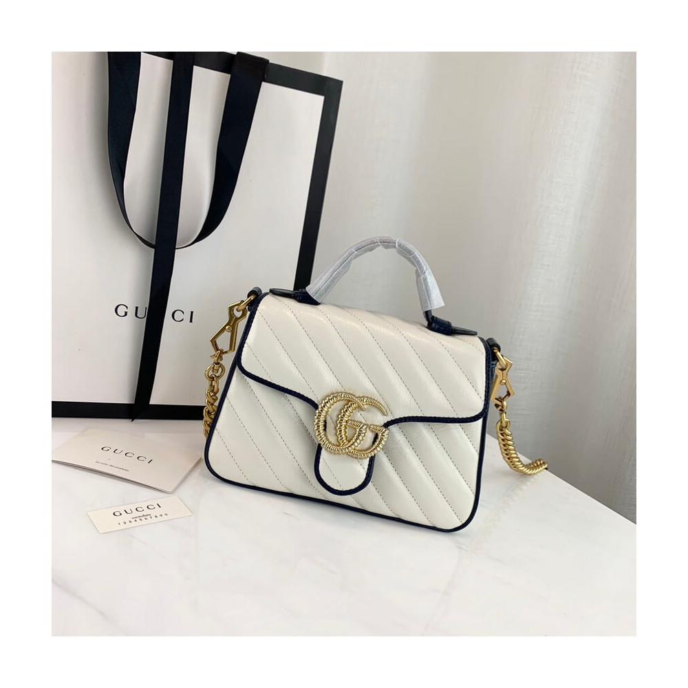 Gucci GG Marmont Mini Top Handle Bag White 583571 LDBS16393