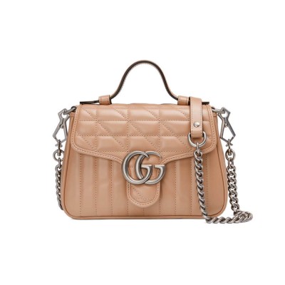 Gucci GG Marmont Rose Beige Matelasse Leather Mini Top Handle Bag 583571 LDBS16399