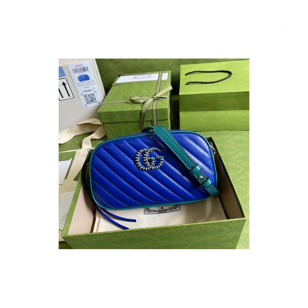 Gucci GG Marmont Small Shoulder Bag Blue and Emerald Leather 447632 LDBS16404