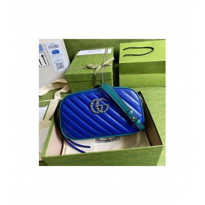 Gucci GG Marmont Small Shoulder Bag Blue and Emerald Leather 447632 LDBS16404