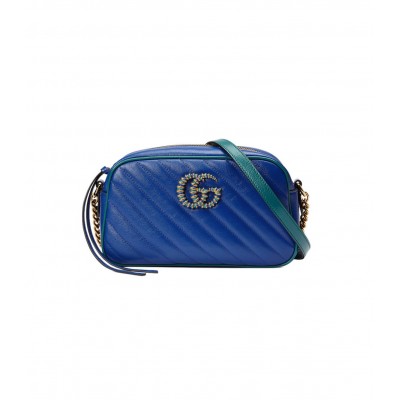 Gucci GG Marmont Small Shoulder Bag Blue and Emerald Leather 447632 LDBS16404