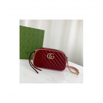 Gucci GG Marmont Small Shoulder Bag Red and Emerald Leather 447632 LDBS16410