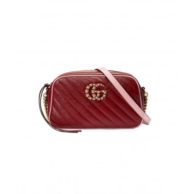 Gucci GG Marmont Small Shoulder Bag Red and Emerald Leather 447632 LDBS16410