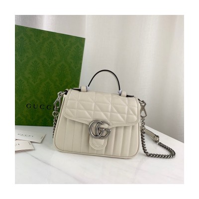 Gucci GG Marmont White Matelasse Leather Mini Top Handle Bag 583571 LDBS16414