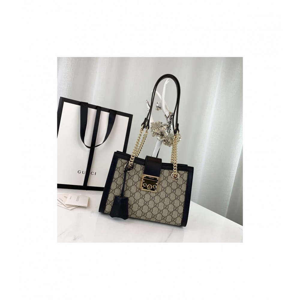 Gucci GG Supreme Padlock Small Shoulder Bag Black 498156 LDBS16547