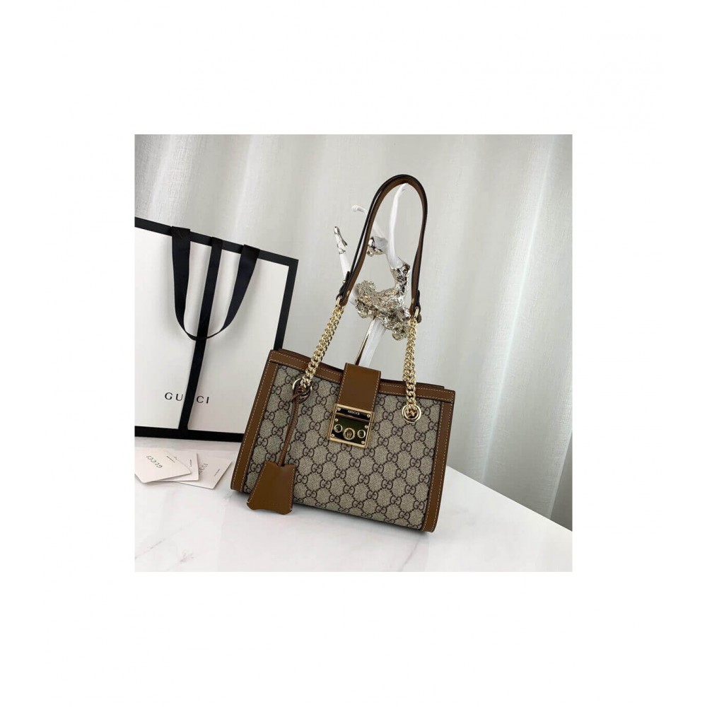 Gucci GG Supreme Padlock Small Shoulder Bag Brown 498156 LDBS16548