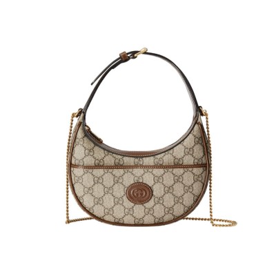 Gucci Half-Moon-Shaped Mini Bag with Interlocking G Brown 726843 LDBS16432