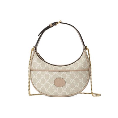 Gucci Half-Moon-Shaped Mini Bag with Interlocking G Oatmeal 726843 LDBS16433