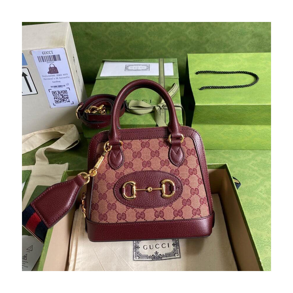 Gucci Horsebit 1955 GG Mini Bag in Burgundy GG Canvas 677212 LDBS16279