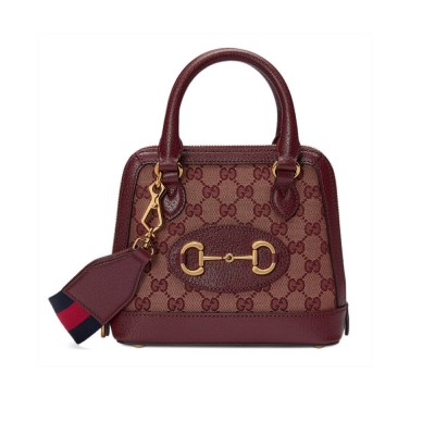 Gucci Horsebit 1955 GG Mini Bag in Burgundy GG Canvas 677212 LDBS16279