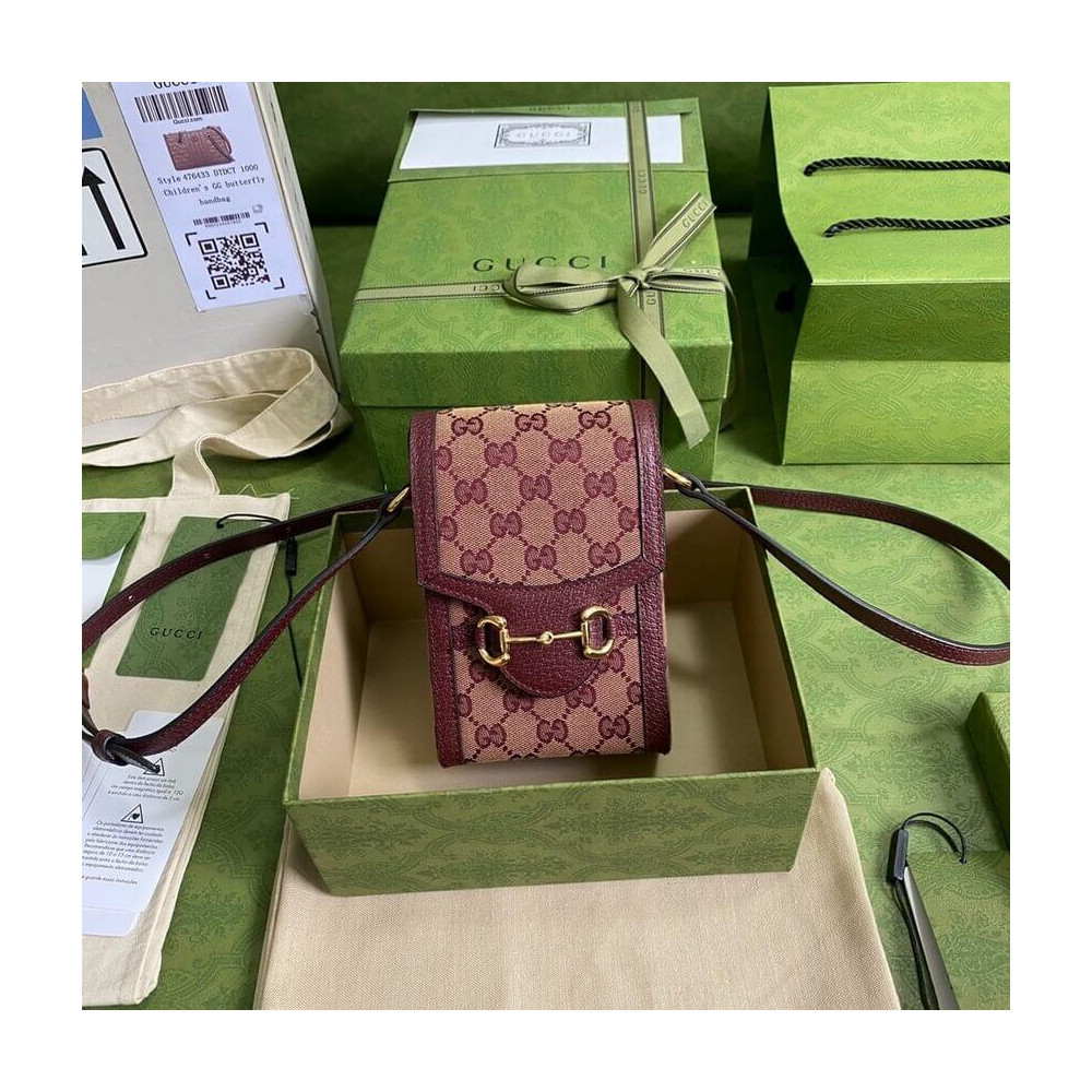 Gucci Horsebit 1955 Mini Bag in Burgundy GG Canvas 625615 LDBS16290