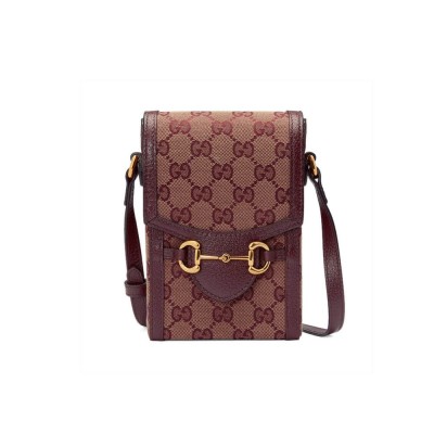 Gucci Horsebit 1955 Mini Bag in Burgundy GG Canvas 625615 LDBS16290