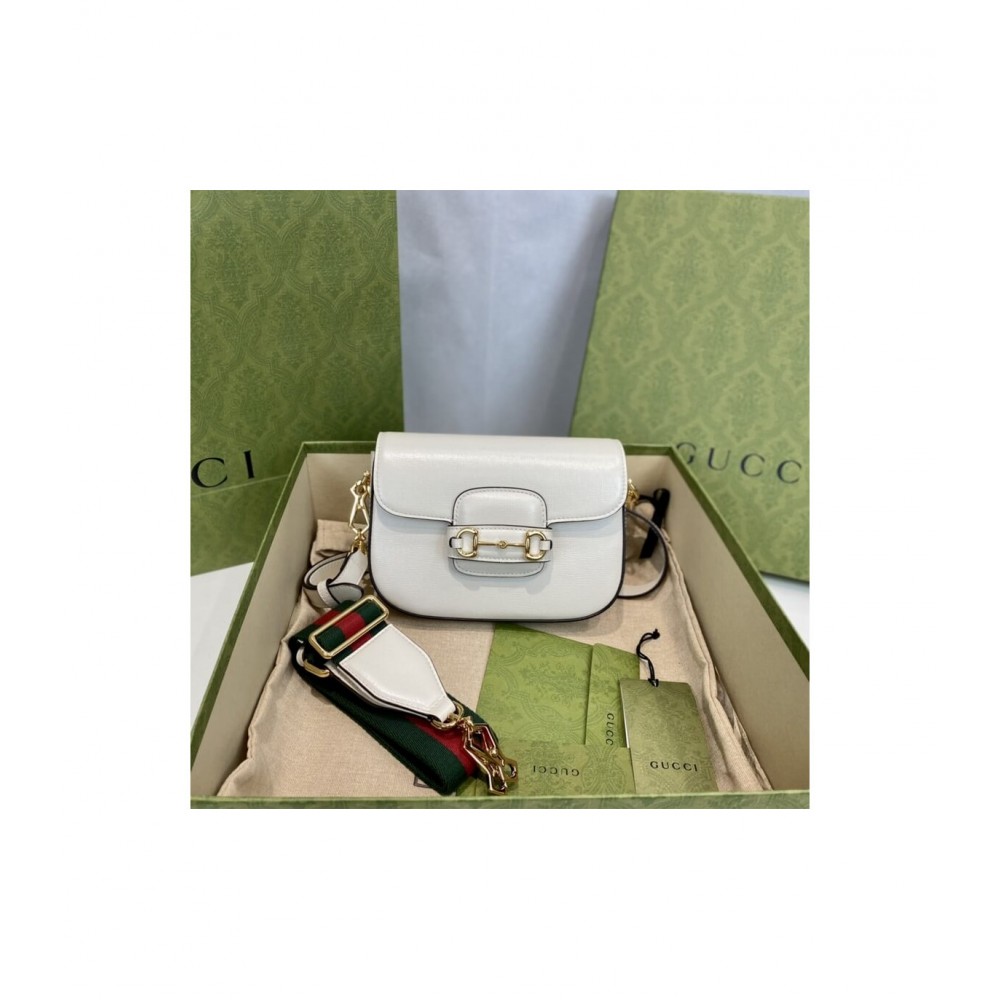 Gucci Horsebit 1955 Mini Bag in White Leather 658574 LDBS16293