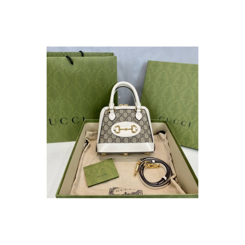 Gucci Horsebit 1955 Mini Top Handle Bag In White GG Supreme Canvas 640716 LDBS16296