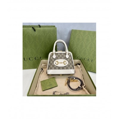 Gucci Horsebit 1955 Mini Top Handle Bag In White GG Supreme Canvas 640716 LDBS16296