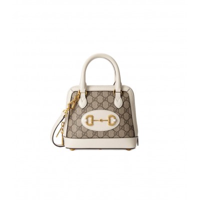 Gucci Horsebit 1955 Mini Top Handle Bag In White GG Supreme Canvas 640716 LDBS16296